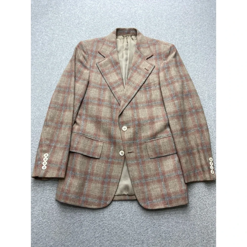 Rogers Peet Blazer Mens Small‎ S37 Plaid Wool Silk Blend Sport Coat